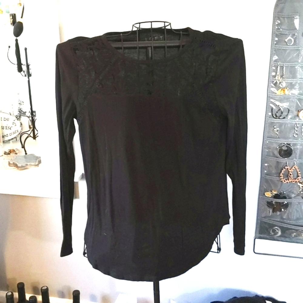 LOFT Black, lace neck, long sleeve tee